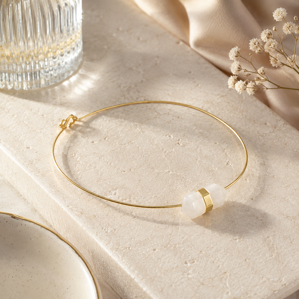 ANUVA Solar Eclipse Choker Gold Brass Wire with Stone Bead