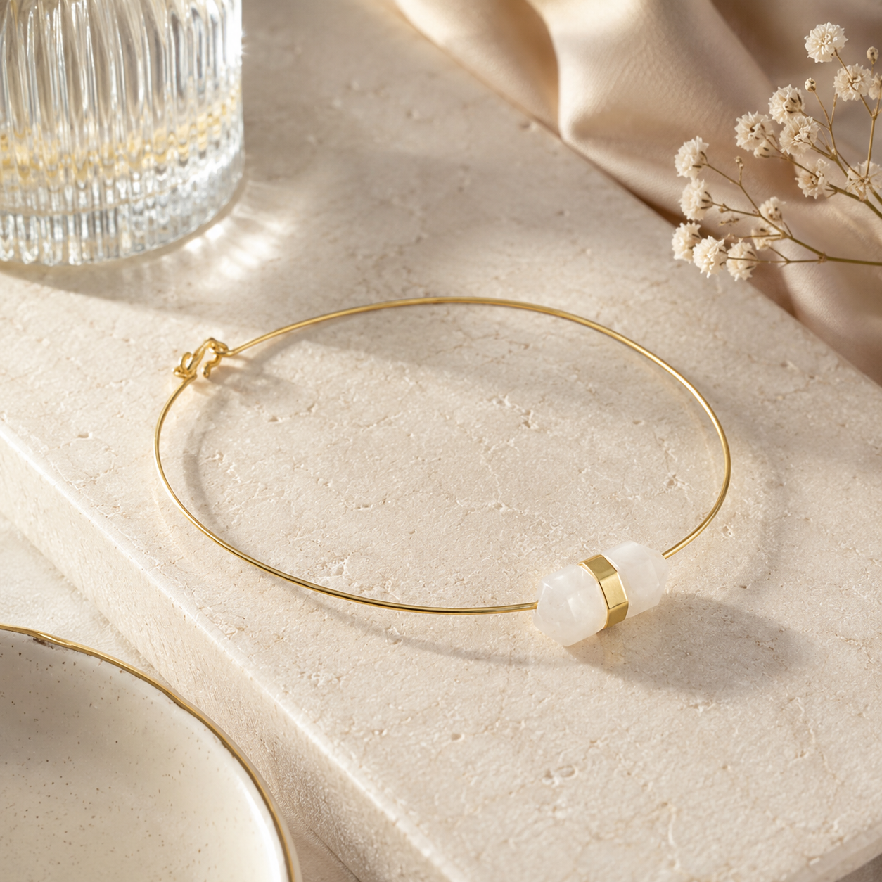 ANUVA Solar Eclipse Choker Gold Brass Wire with Stone Bead