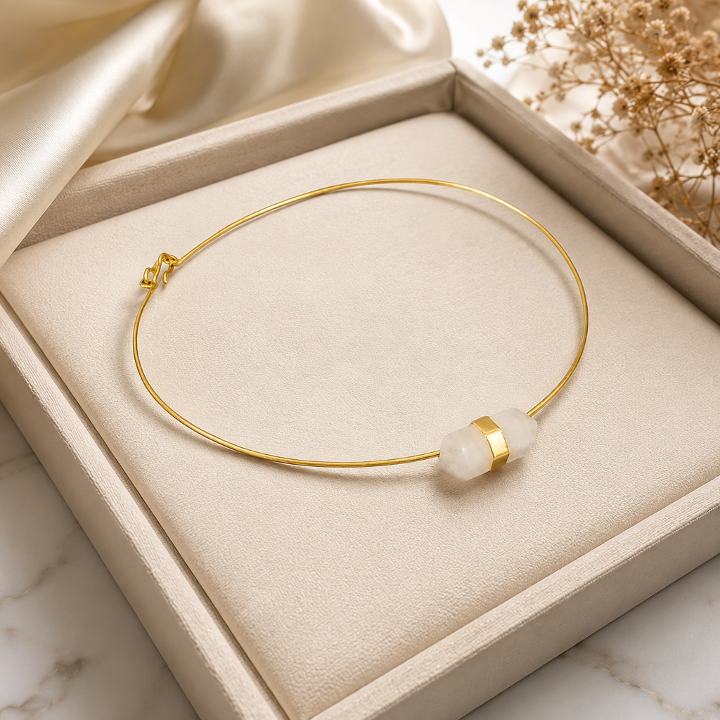 ANUVA Solar Eclipse Choker Gold Brass Wire with Stone Bead