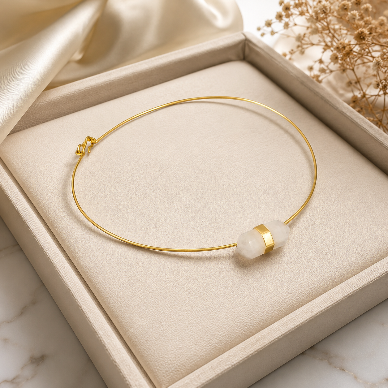 ANUVA Solar Eclipse Choker Gold Brass Wire with Stone Bead