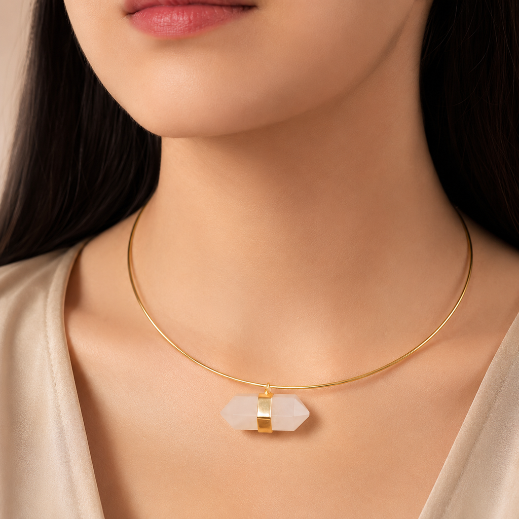 ANUVA Solar Eclipse Choker Gold Brass Wire with Stone Bead