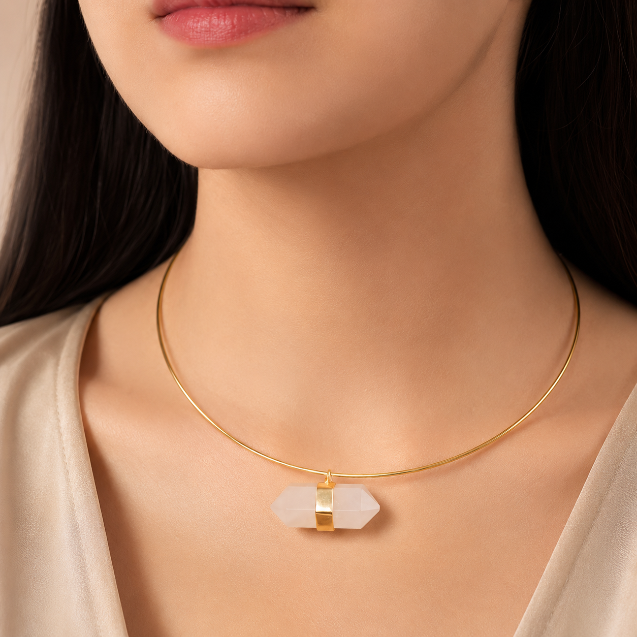 ANUVA Solar Eclipse Choker Gold Brass Wire with Stone Bead