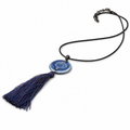 ANUVA Water Spiral Ceramic Tassel Necklace Blue Boho Cord