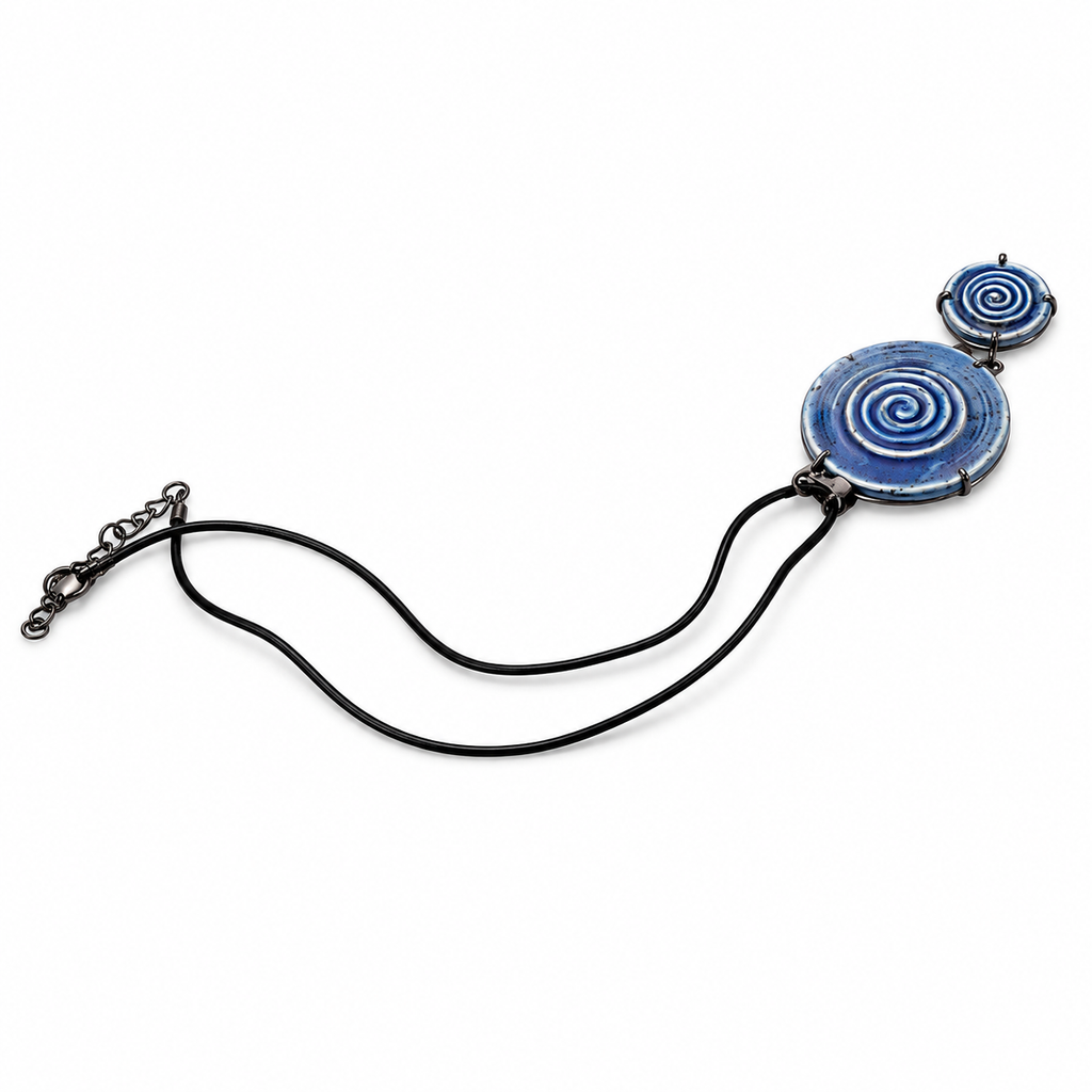 ANUVA Water Spiral Double Ceramic Necklace Blue Pendant Cord