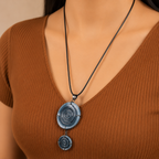 ANUVA Water Spiral Double Ceramic Necklace Blue Pendant Cord