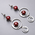 ANUVA Cosmos Dangle Earrings Silver Brass Orbit & Red Stone
