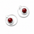 ANUVA Cosmos Stud Earrings Silver Orbit & Red Stone Minimal