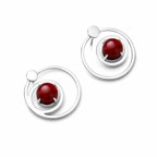 ANUVA Cosmos Stud Earrings Silver Orbit & Red Stone Minimal