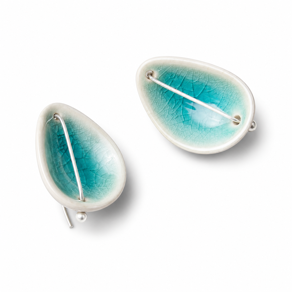 ANUVA Deep Lakes Ceramic Stud Earrings Blue Crackle Glaze