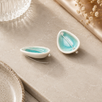 ANUVA Deep Lakes Ceramic Stud Earrings Blue Crackle Glaze