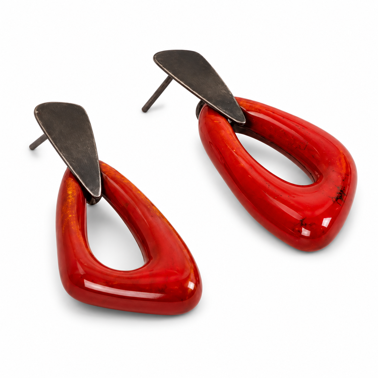 ANUVA Organic Ceramic Stud Earrings Red Sculptural Drop