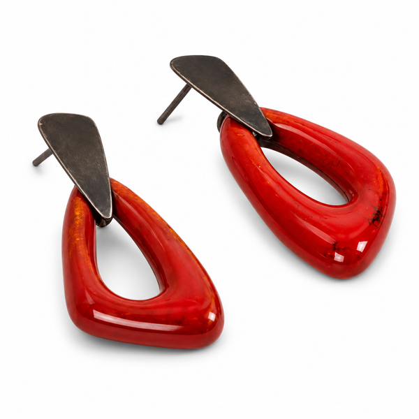 ANUVA Organic Ceramic Stud Earrings Red Sculptural Drop