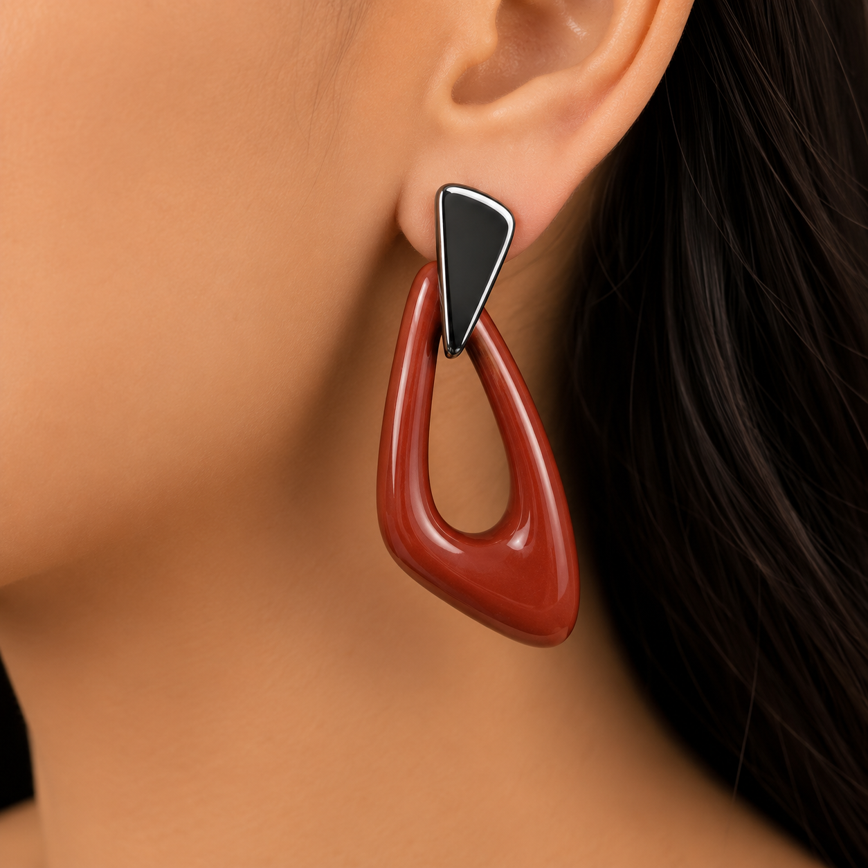 ANUVA Organic Ceramic Stud Earrings Red Sculptural Drop