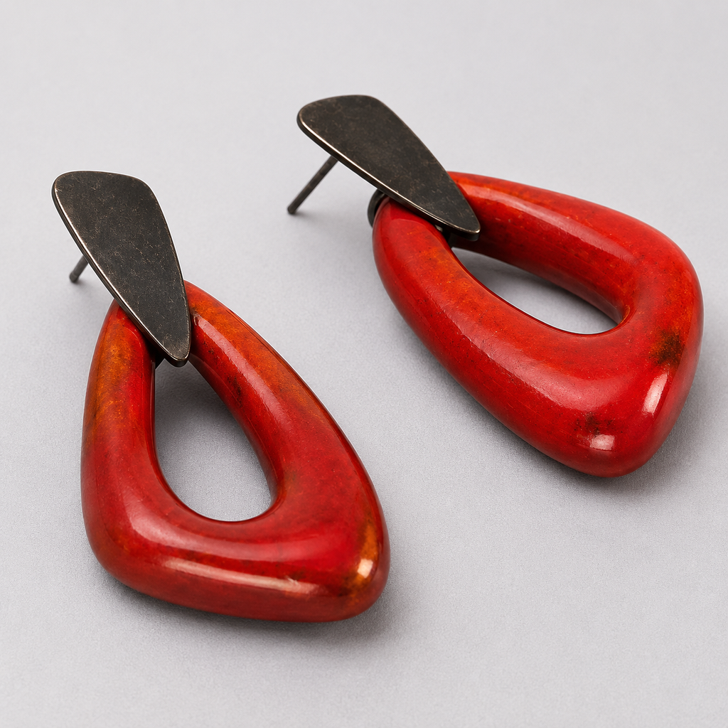 ANUVA Organic Ceramic Stud Earrings Red Sculptural Drop