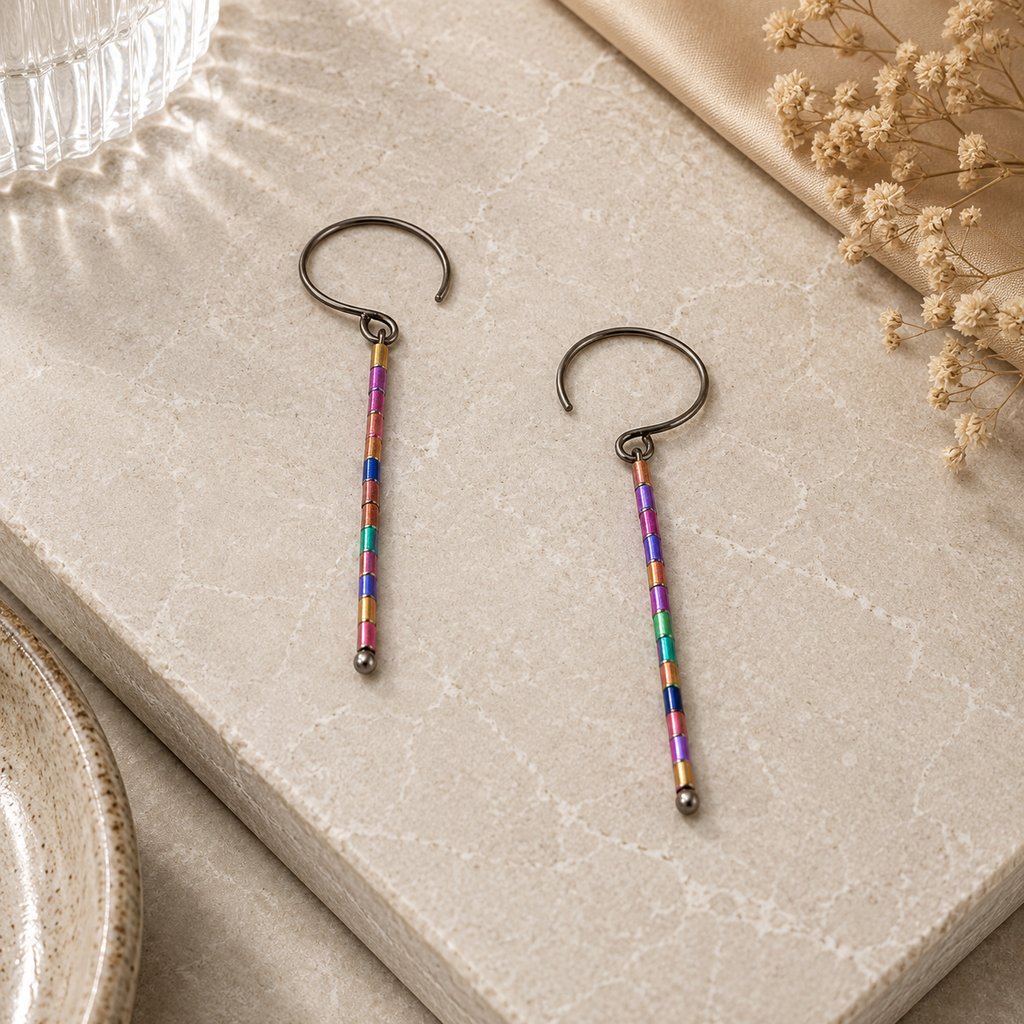 ANUVA Overnight Dangle Earrings Blue Semi-Precious Bar Drop