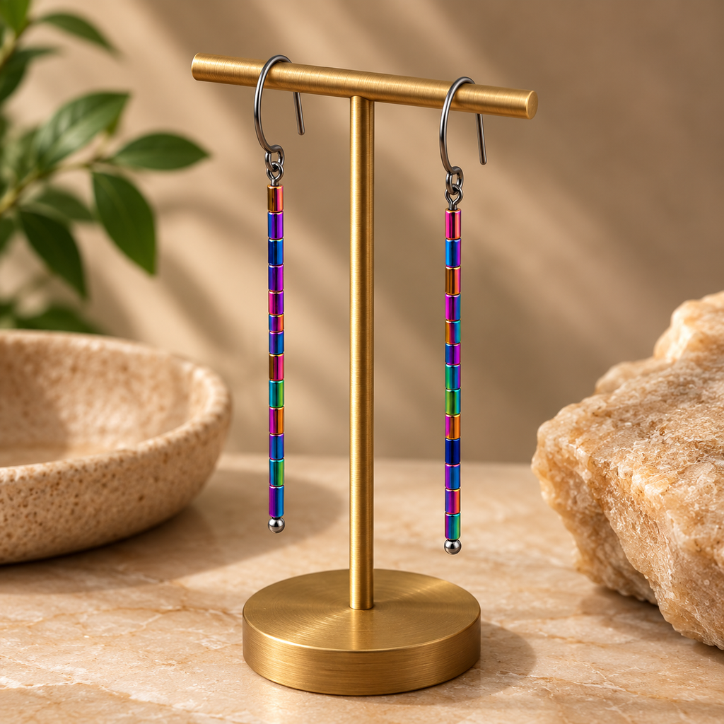 ANUVA Overnight Dangle Earrings Blue Semi-Precious Bar Drop