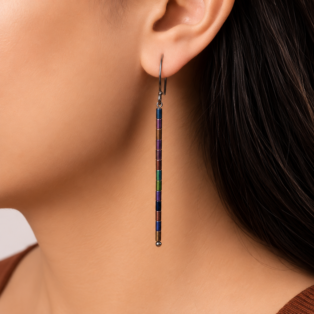 ANUVA Overnight Dangle Earrings Blue Semi-Precious Bar Drop