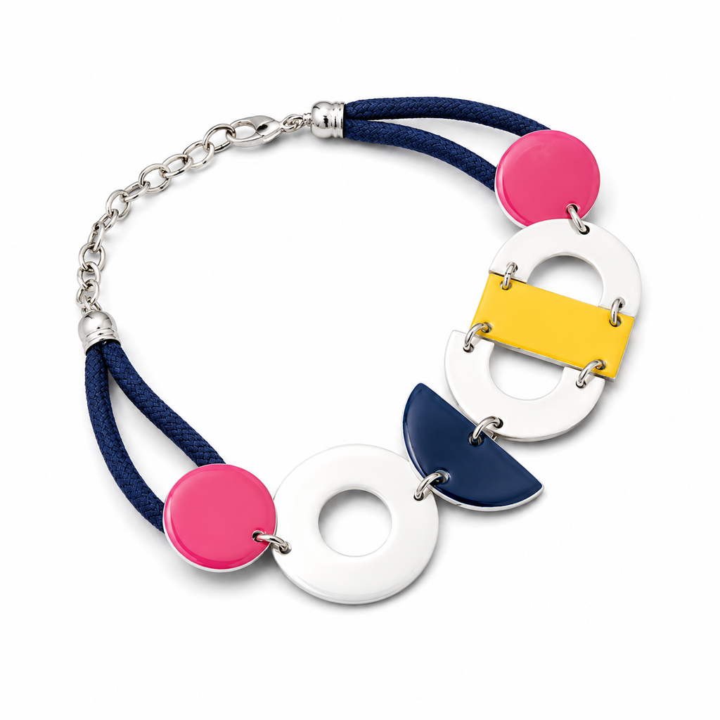 ANUVA Bauhaus Bracelet Silver Brass & Thread Colour Block