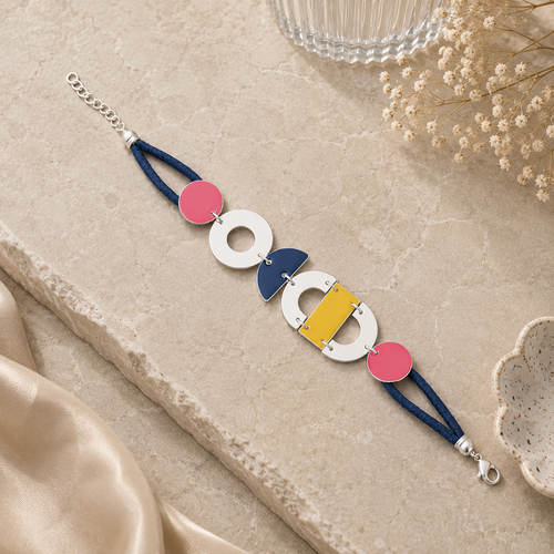 ANUVA Bauhaus Bracelet Silver Brass & Thread Colour Block