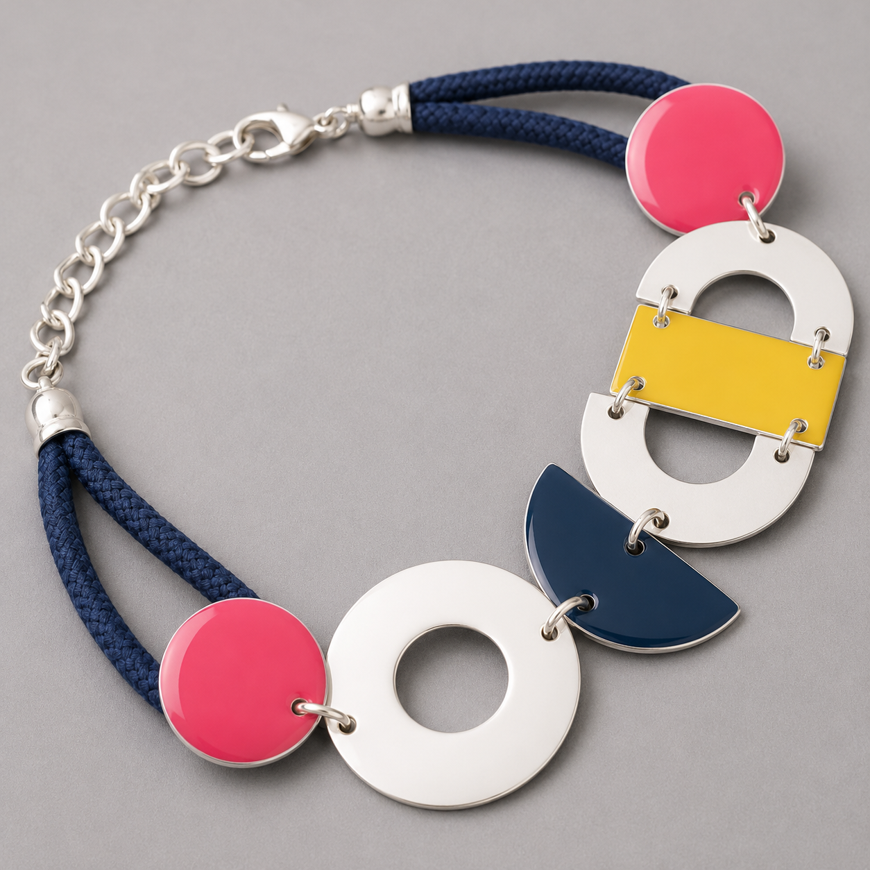 ANUVA Bauhaus Bracelet Silver Brass & Thread Colour Block