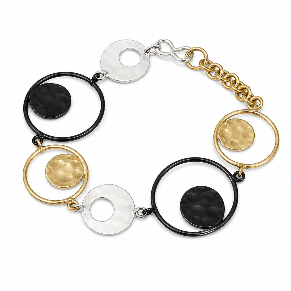 ANUVA Moon Bracelet Black & Gold Brass Disc Link Celestial