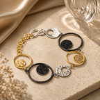 ANUVA Moon Bracelet Black & Gold Brass Disc Link Celestial