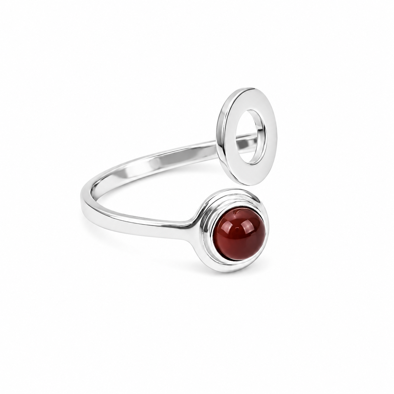 ANUVA Cosmos Ring Silver Orbit & Red Stone Open Adjustable