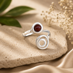 ANUVA Cosmos Ring Silver Orbit & Red Stone Open Adjustable