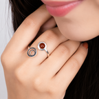 ANUVA Cosmos Ring Silver Orbit & Red Stone Open Adjustable