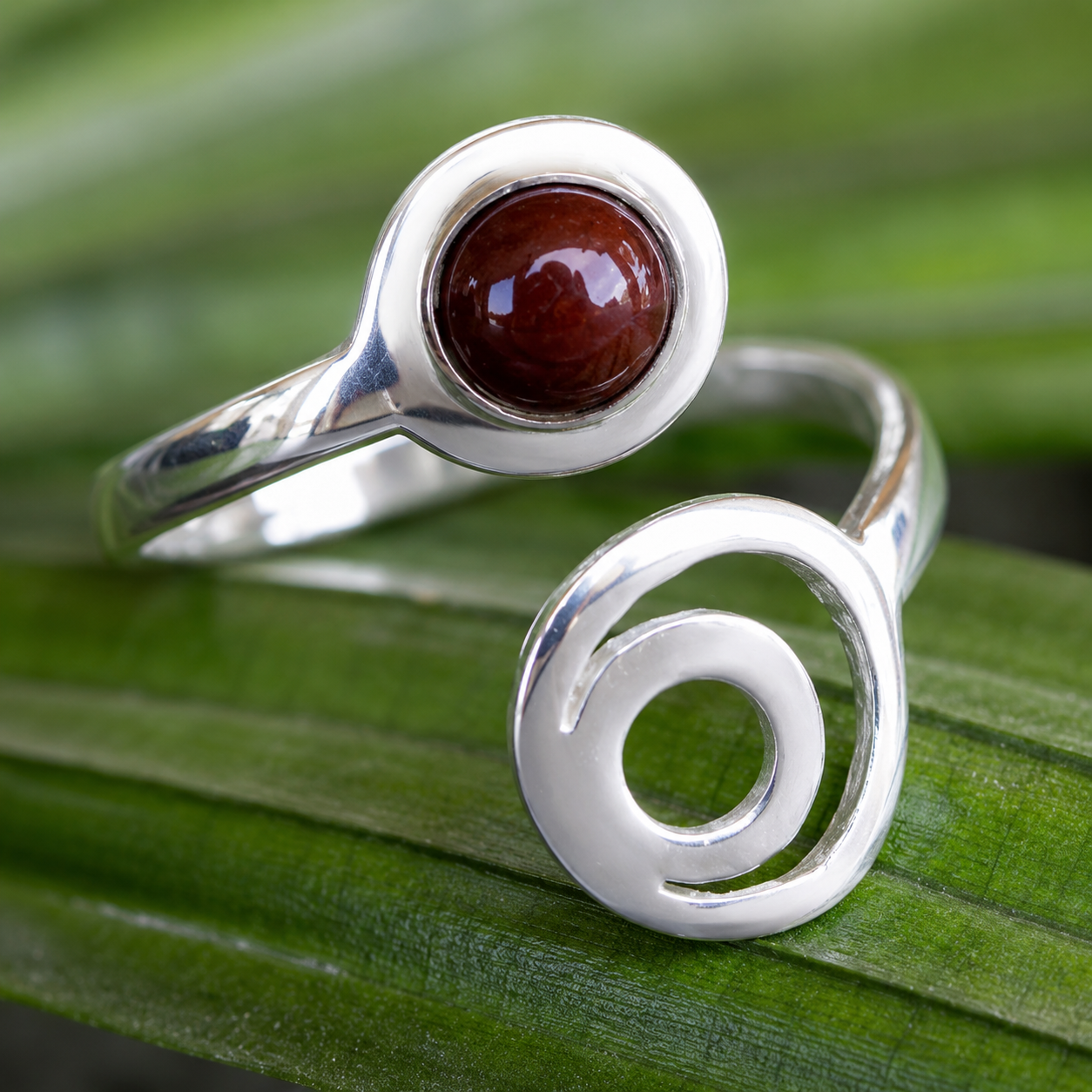 ANUVA Cosmos Ring Silver Orbit & Red Stone Open Adjustable