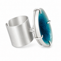 ANUVA Deep Lakes Ceramic Ring Silver Wide Band Crackle Stone