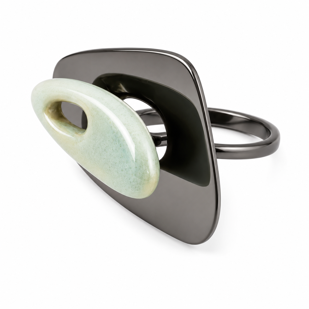 ANUVA Organic Ceramic Ring Black & Mint Sculptural Statement