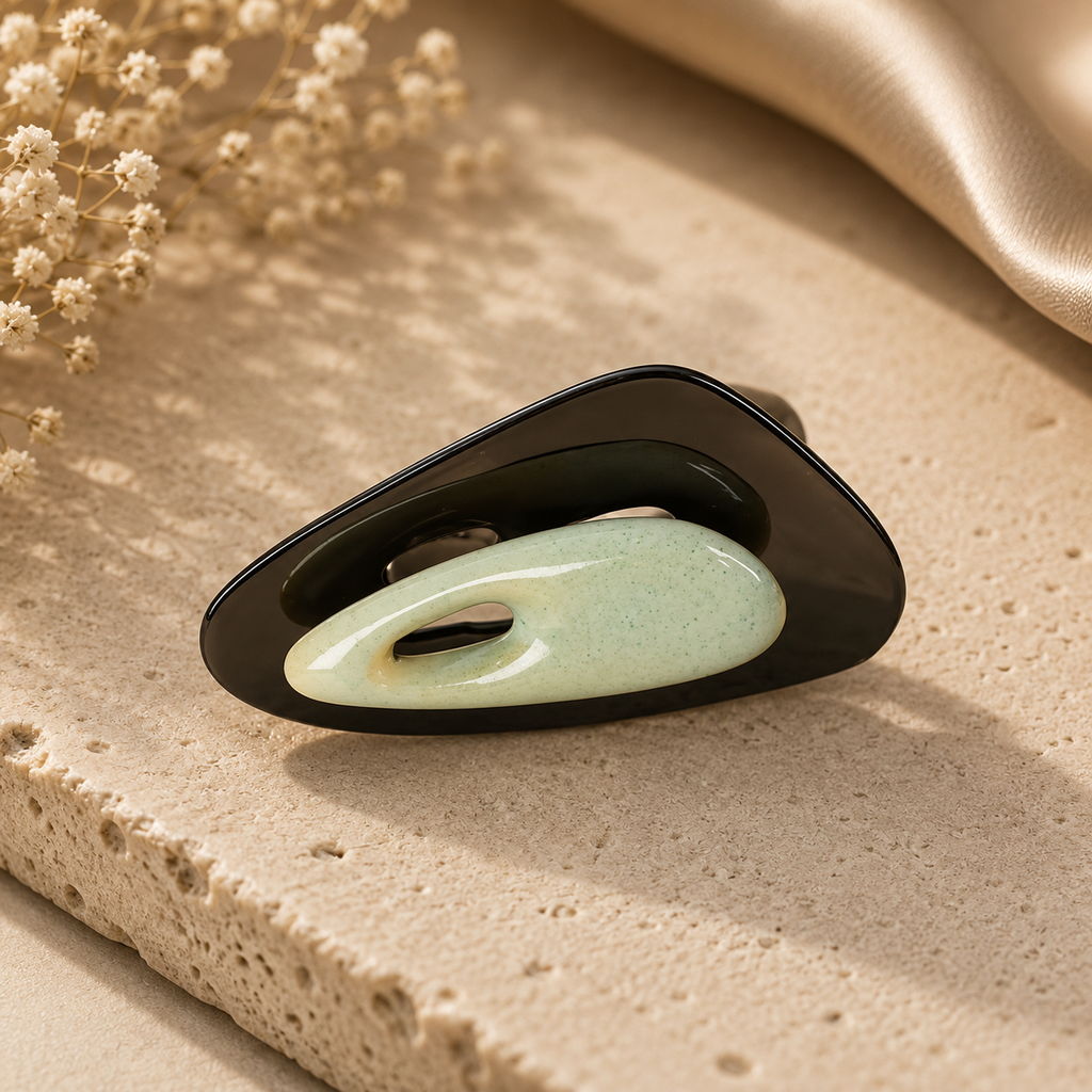 ANUVA Organic Ceramic Ring Black & Mint Sculptural Statement