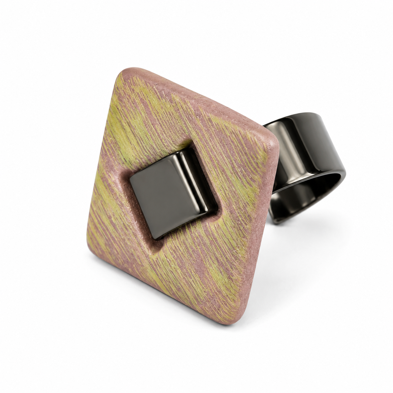 ANUVA The 80s Disco Ring Green Brass & Ceramic Retro Statement