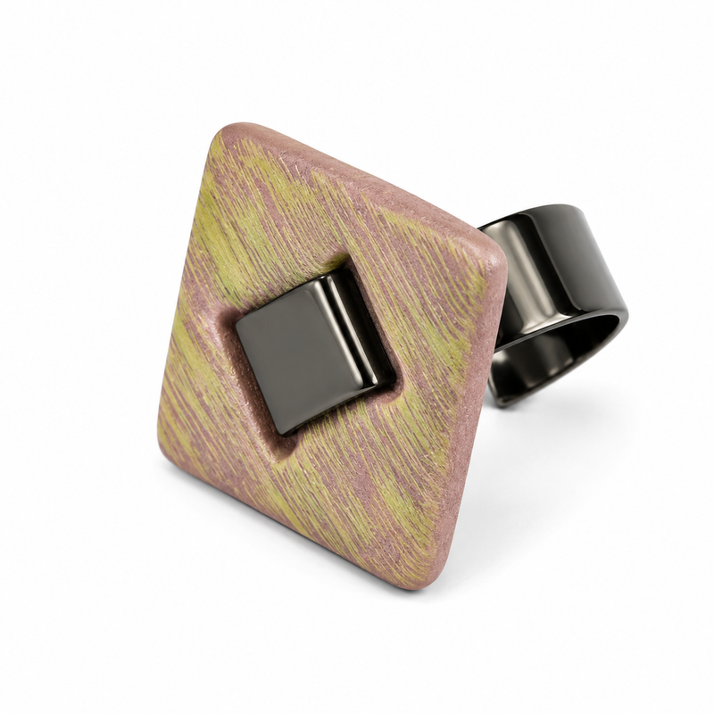 ANUVA The 80s Disco Ring Green Brass & Ceramic Retro Statement