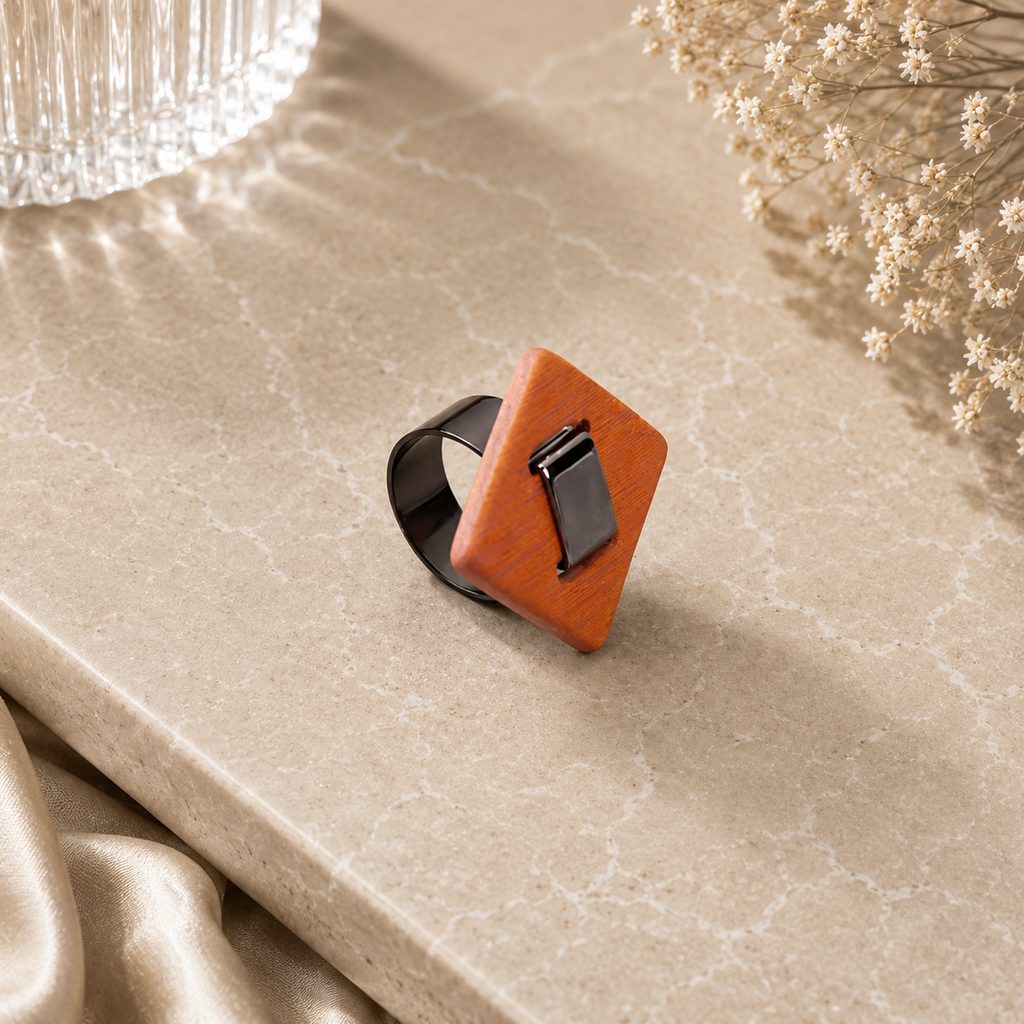 ANUVA The 80s Disco Ring Orange Brass & Ceramic Retro Bold