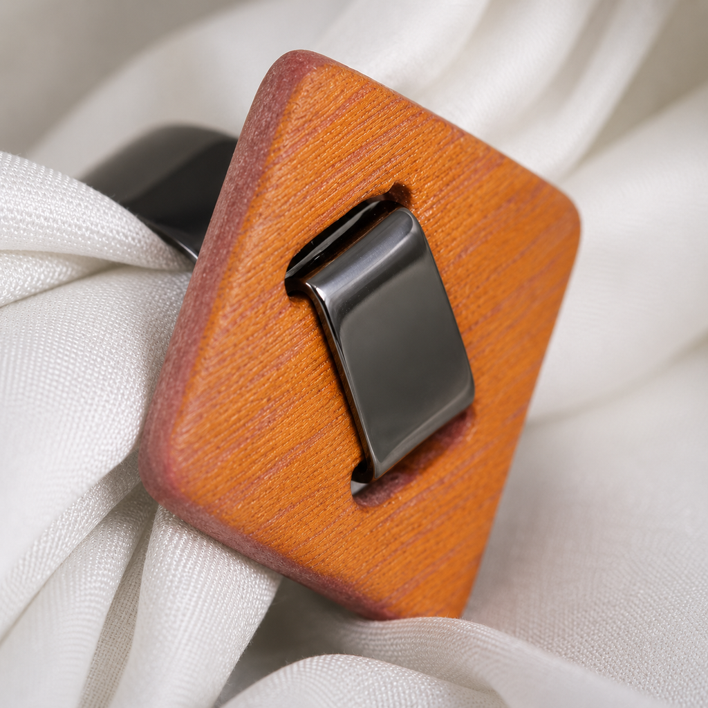 ANUVA The 80s Disco Ring Orange Brass & Ceramic Retro Bold