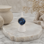 ANUVA Water Spiral Ceramic Ring Blue Brass Artisan Statement