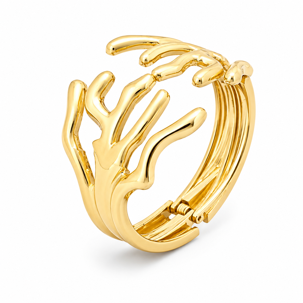 ANUVA Golden Tide Sculpted Coral Cuff Bracelet Gold Stainless Steel