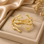 ANUVA Golden Tide Sculpted Coral Cuff Bracelet Gold Stainless Steel