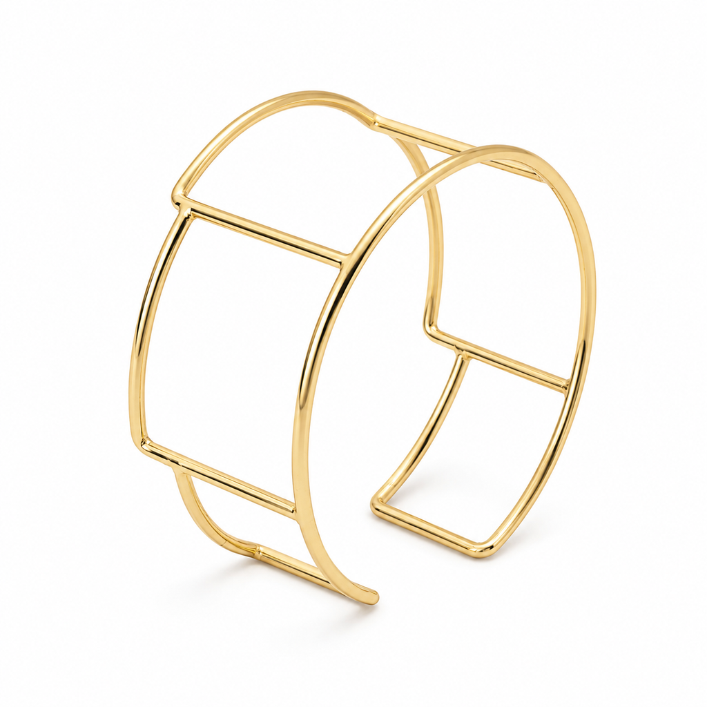 ANUVA Chic Gold-Toned Geometric Open Cuff Bracelet Brass Minimal