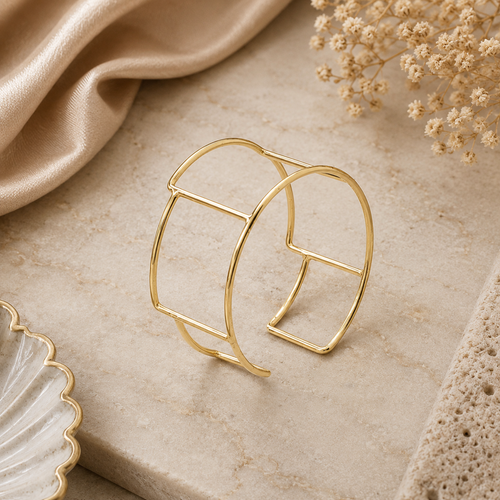 ANUVA Chic Gold-Toned Geometric Open Cuff Bracelet Brass Minimal