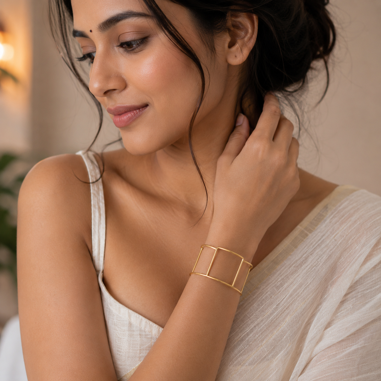 ANUVA Chic Gold-Toned Geometric Open Cuff Bracelet Brass Minimal
