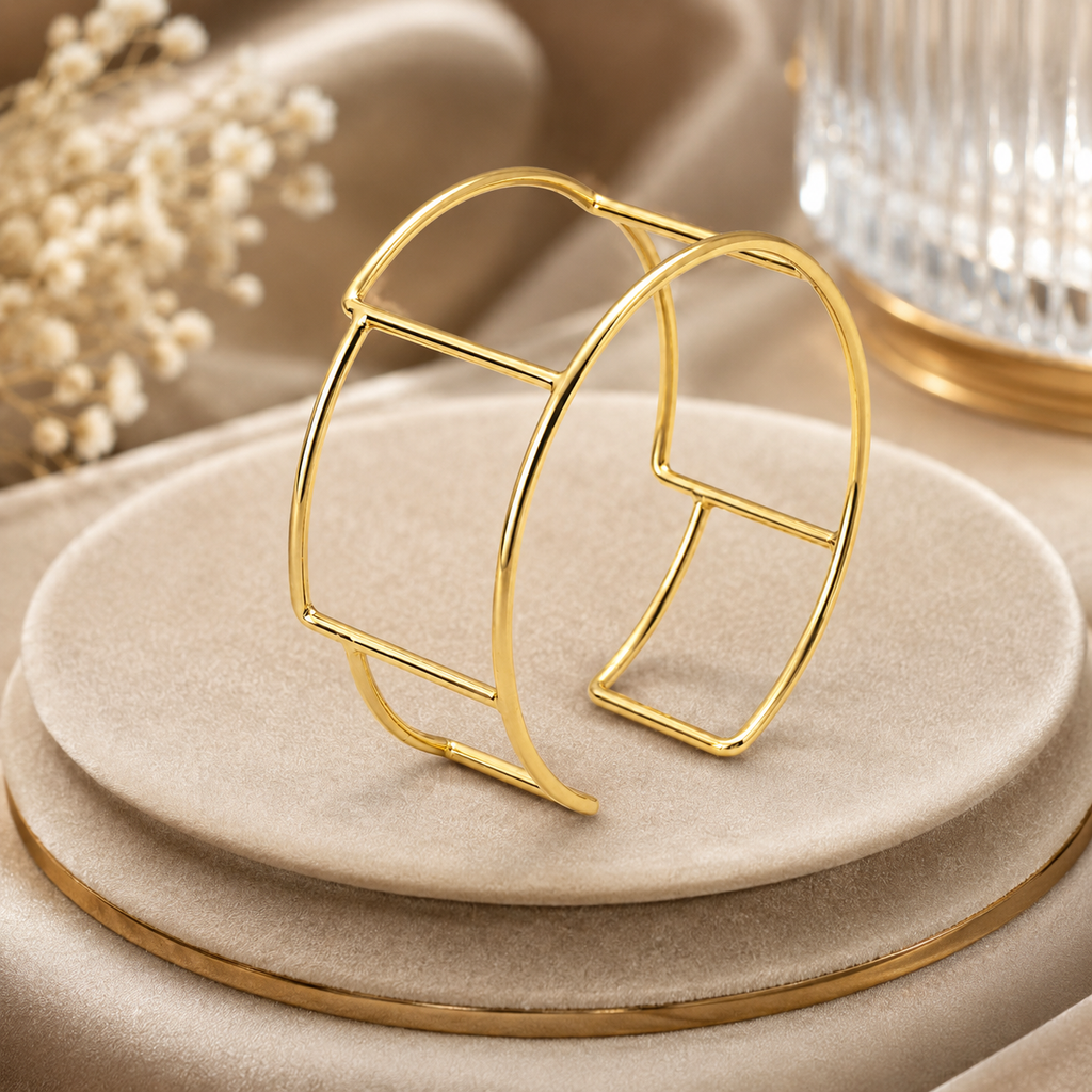 ANUVA Chic Gold-Toned Geometric Open Cuff Bracelet Brass Minimal
