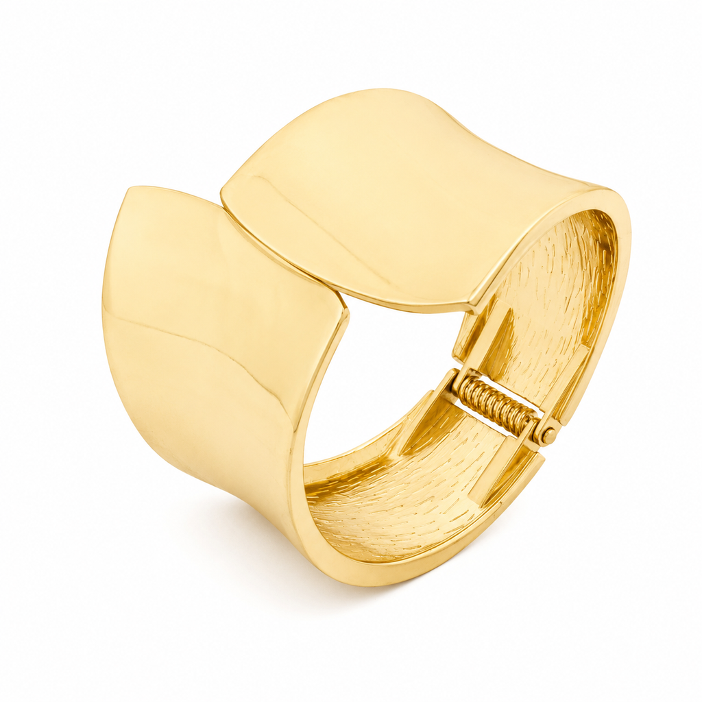 ANUVA Luce Dorata Gold-Toned Sculptural Wave Cuff Stainless Steel