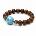 ANUVA Wood Bead & Turquoise Ceramic Stretch Bracelet Boho