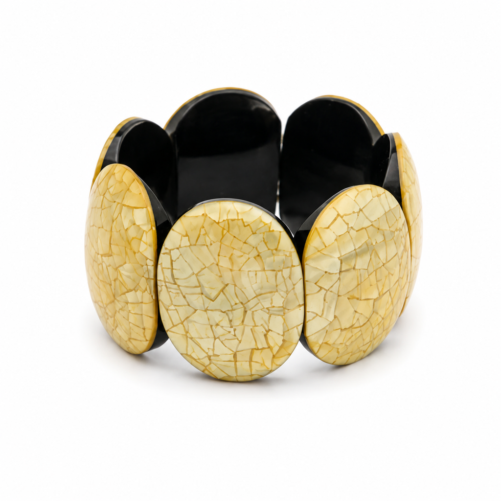 ANUVA Crackle Stone & Black Resin Wide Stretch Bracelet Bold
