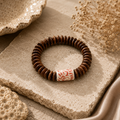 ANUVA Wood Disc & Red Floral Ceramic Stretch Bracelet Boho