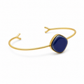 ANUVA Gold Tone Open Cuff Bracelet with Blue Ceramic Stone