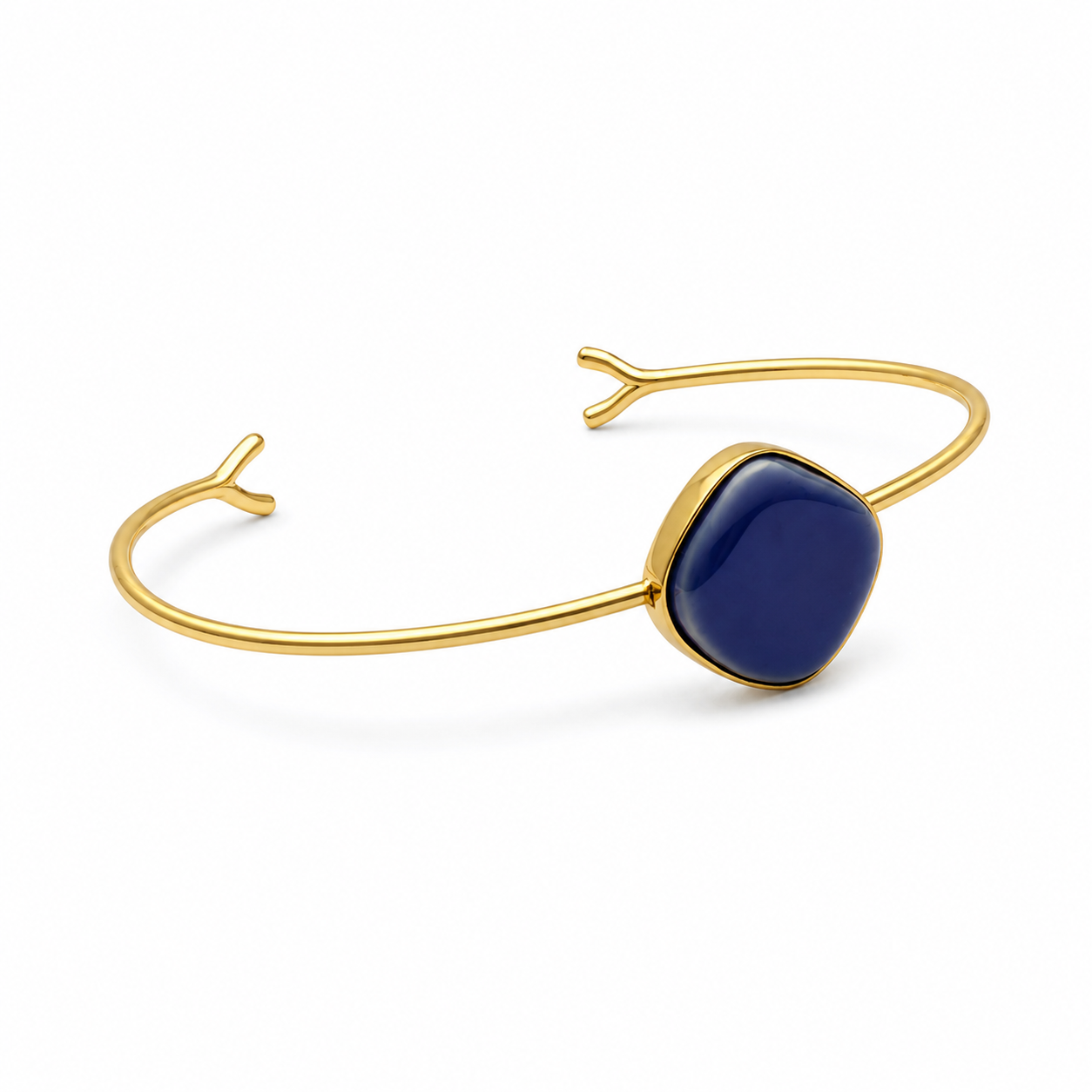 ANUVA Gold Tone Open Cuff Bracelet with Blue Ceramic Stone